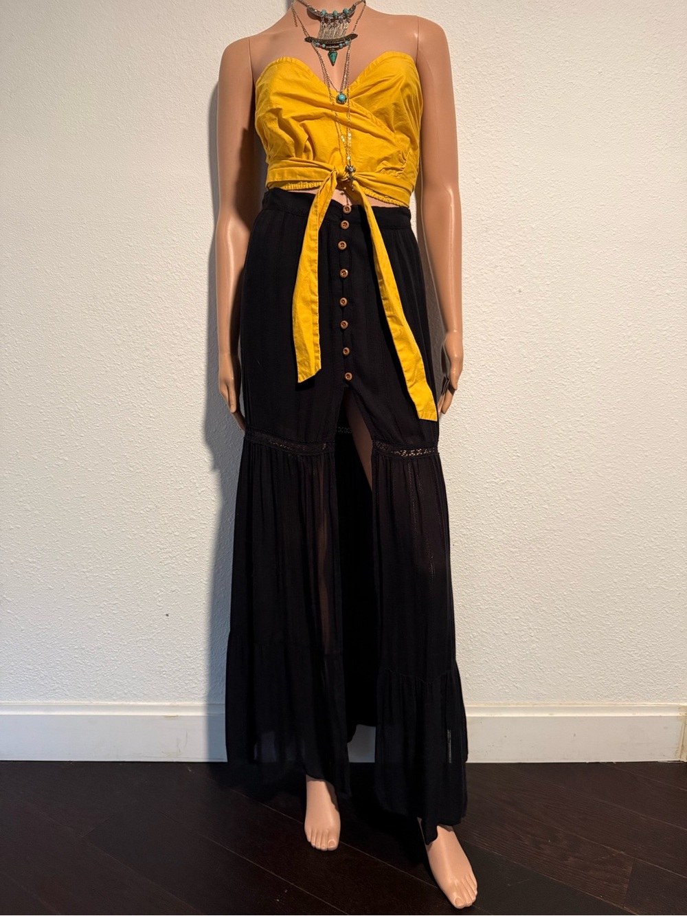 Black Button-Front Maxi Skirt